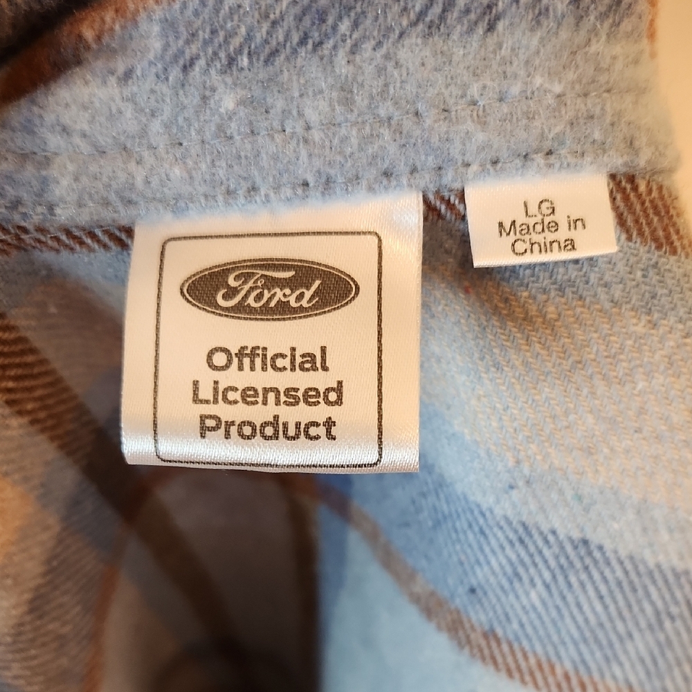 Ford Bronco Blue Brown Plaid Button Down Flannel Large - Picture 13 of 13